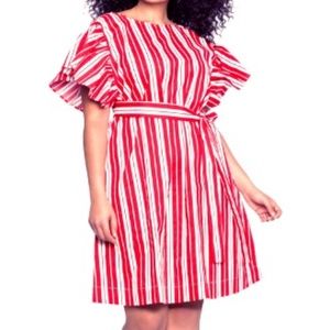 NWT Eloquii Printed Flutter Sleeve Belted Dress